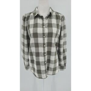 LOFT Green and White Plaid Button Down Shirt